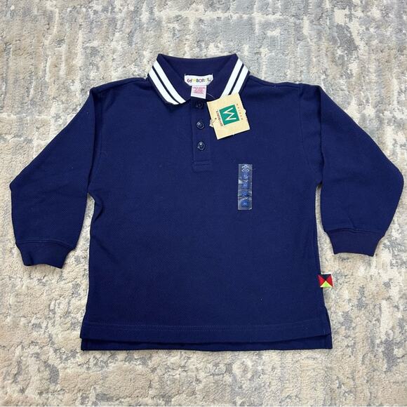 NWT 90s Vintage Gymboree Rainbow Tag Blue Long Sleeve Boys Polo Shirt size 6-7 - Picture 1 of 4